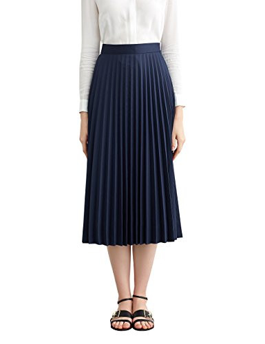 Simple Retro Women’s High Waist Basic Pleated A-line Midi Skirt (XXS, Navy Blue) | Amazon (US)