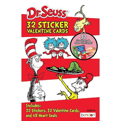 Bendon 32ct Dr. Seuss Deluxe Stickers and Valentine's Day Cards with 48ct Heart Seals | Target