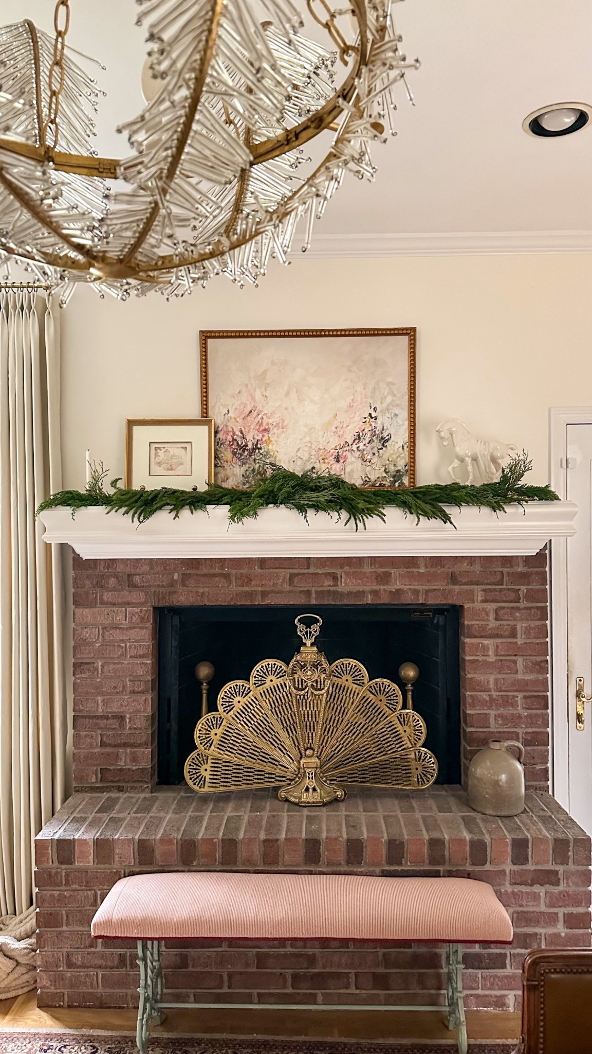 Obsessed with this new artwork above the fireplace mantel! For now I’m keeping the design simple but I think some sconces could also work eventually. Tagging everything I can here including this one strand of garland that’s so lush it can stand on its own! #livingroomdeckr #styling #interiordesign #garland 

#LTKSeasonal #LTKHome #LTKHoliday