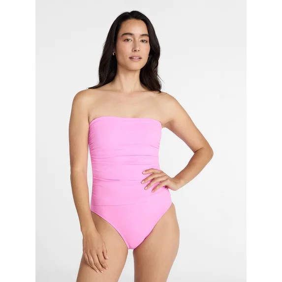 Time and Tru Women's and Women's Plus Ribbed Bandeau One Piece Swimsuit, Sizes XS-3X | Walmart (US)
