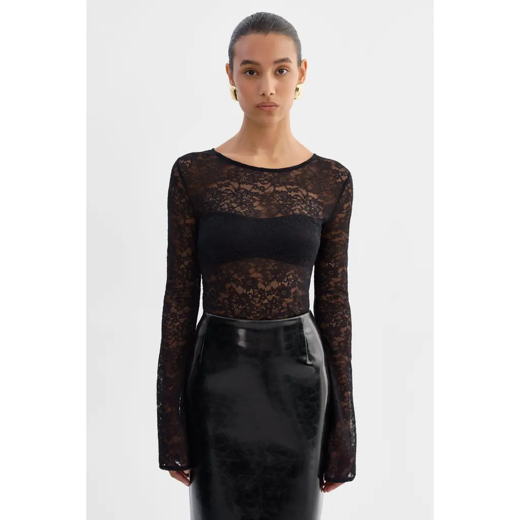 LAMARQUE Amelia | Lace Long Sleeve Top in Black at Nordstrom, Size X-Large | Nordstrom