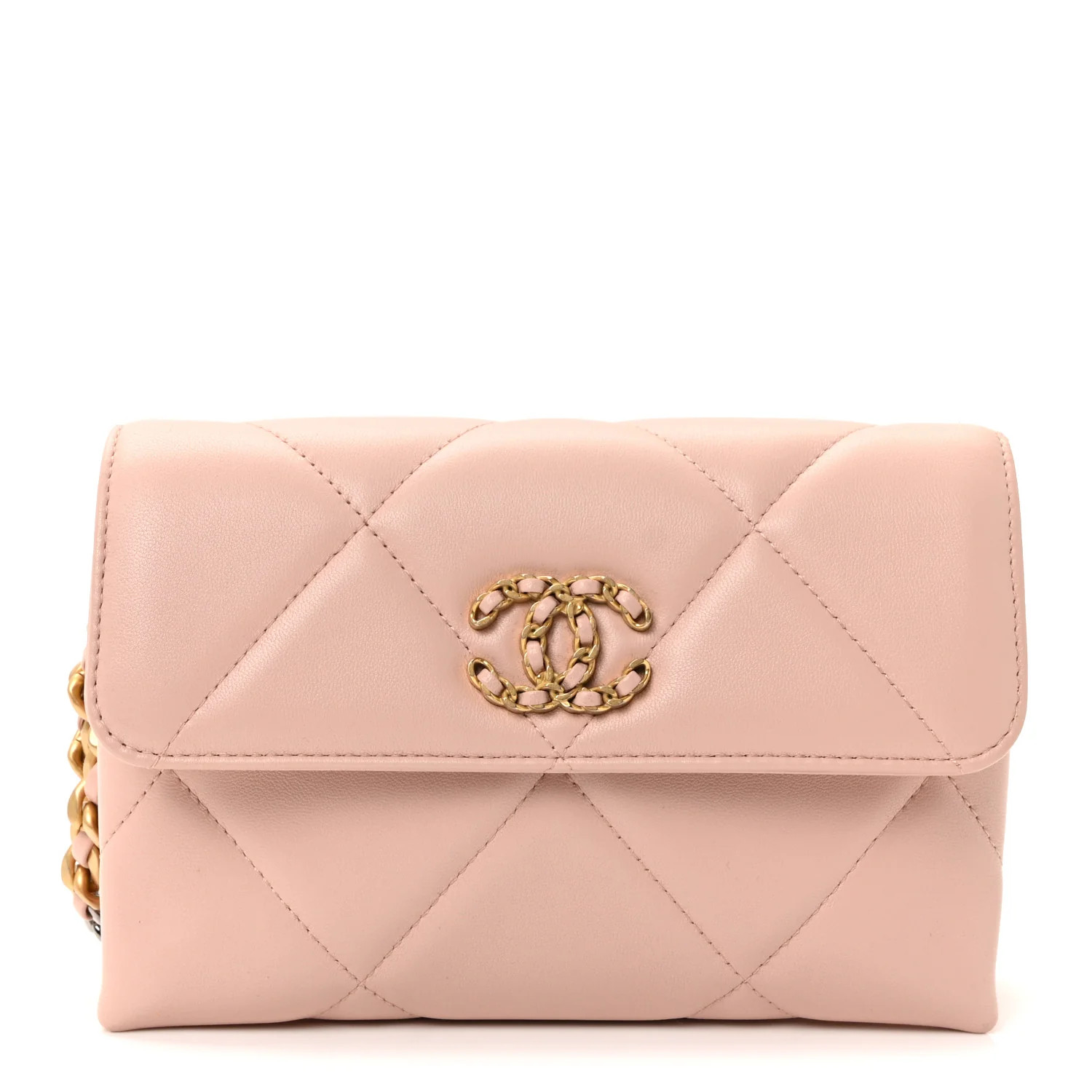 Lambskin Quilted Chanel 19 Flap Clutch Light Pink | FASHIONPHILE (US)