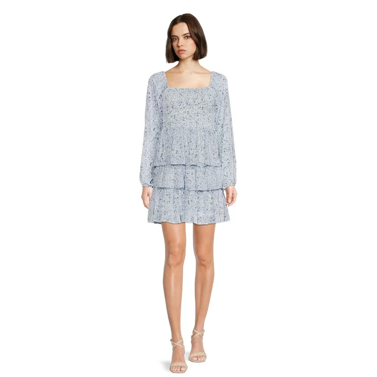 Madden NYC Juniors Triple Ruffle Smocked Peasant Dress | Walmart (US)