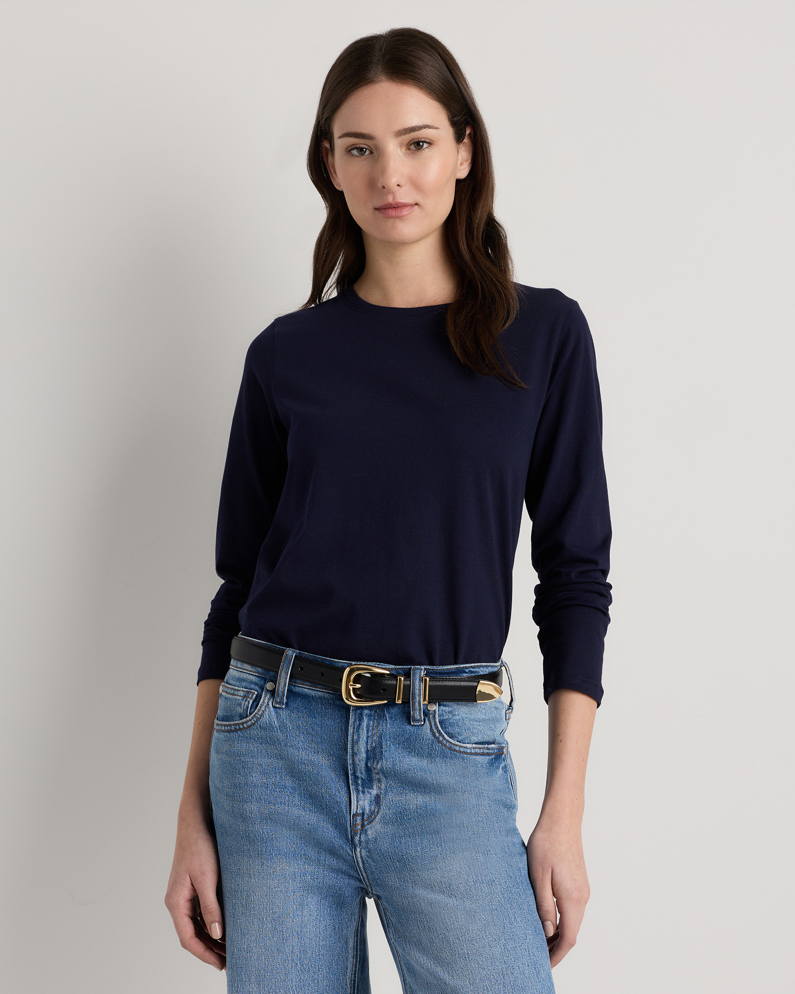 Quince | Women's Long Sleeve Swing T-Shirt in Deep Navy, Size XS, Organic Cotton | Quince
