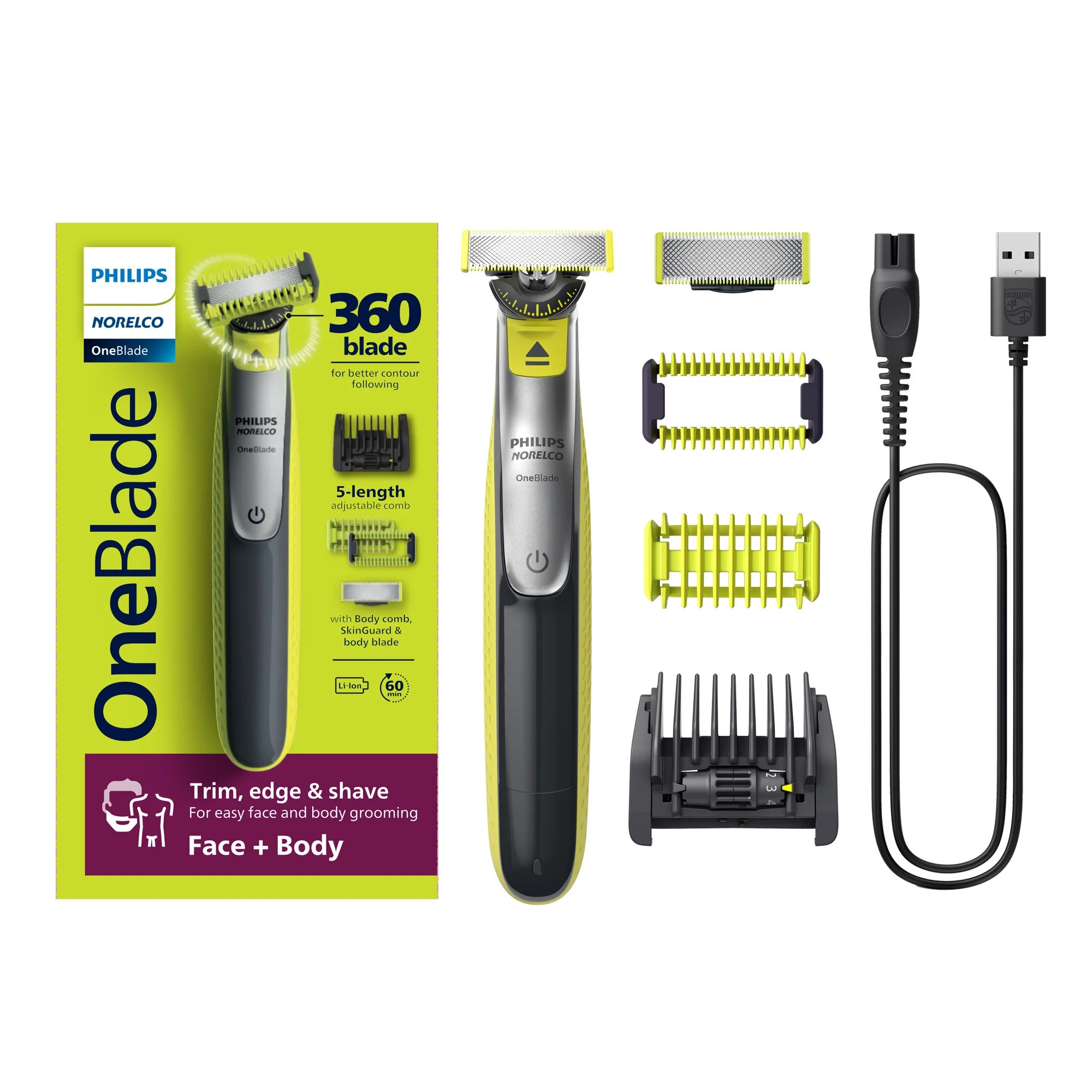 Philips Norelco Oneblade 360 Face + Body, Hybrid Electric Trimmer for Men with 5-In-1 Hair Trimme... | Walmart (US)