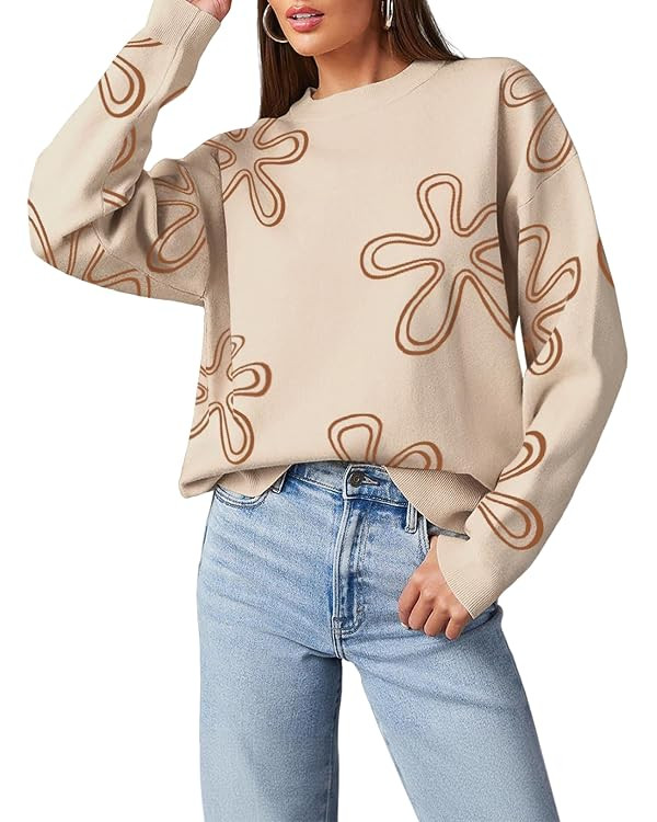 Dokotoo Sweaters for Women Casual Crewneck Long Sleeve Floral Print Cable Knit Pullover Sweater T... | Amazon (CA)