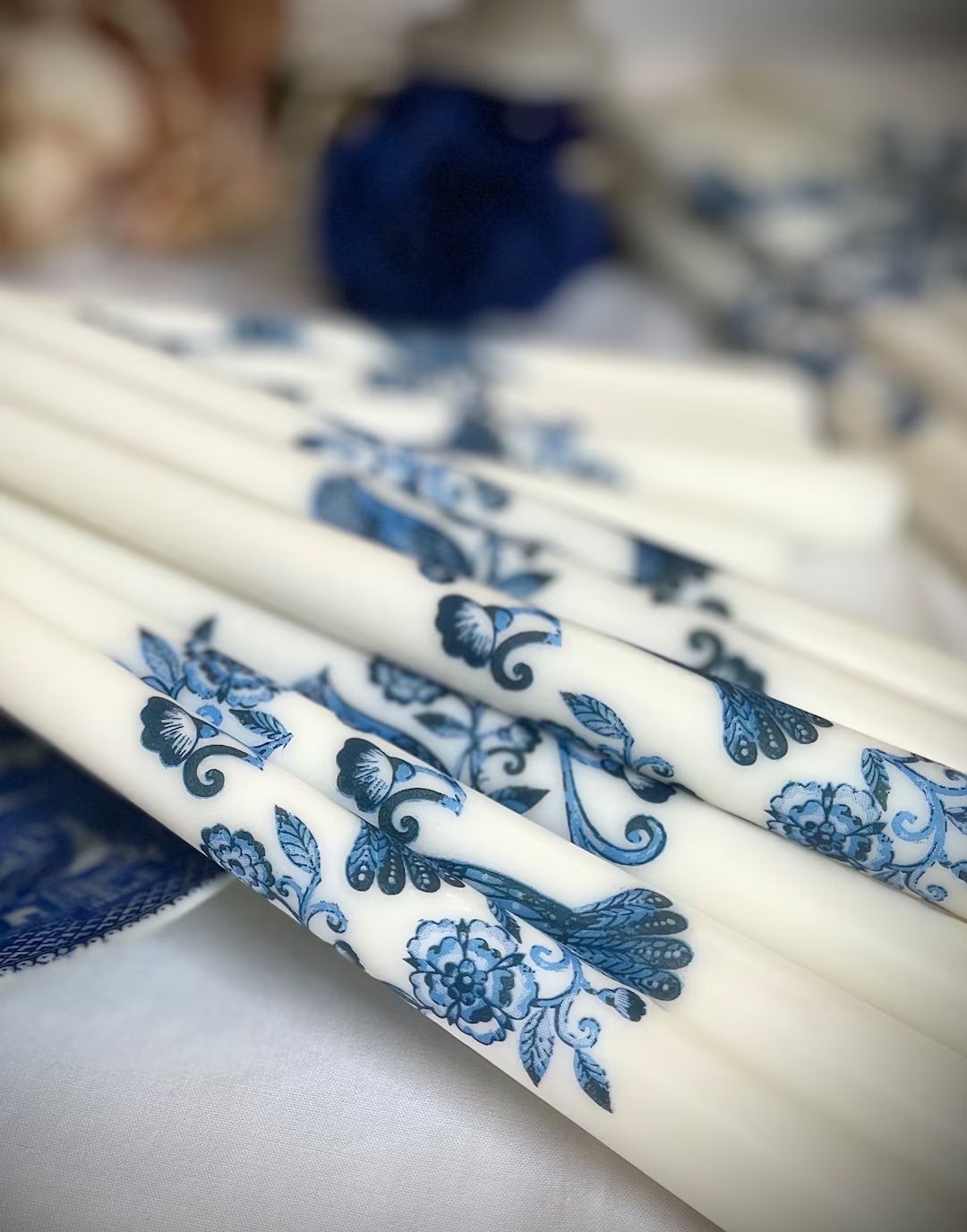 Chinoiserie, Blue Willow, Blue & White Taper Candles | Etsy (US)