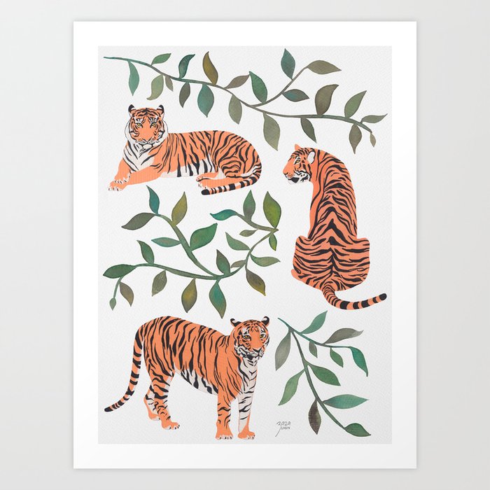 Tiger in Leaves Art Print | Society6