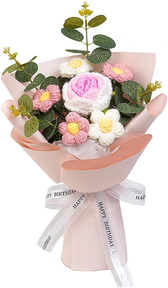 Crochet Flower Bouquet Knitted Flower Completed Artificial Flowers Knitting Flower for Teacher’... | Amazon (CA)