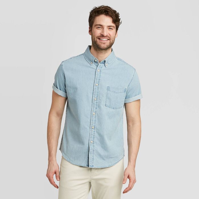 Men's Standard Fit Short Sleeve Denim Shirt - Goodfellow & Co™ | Target