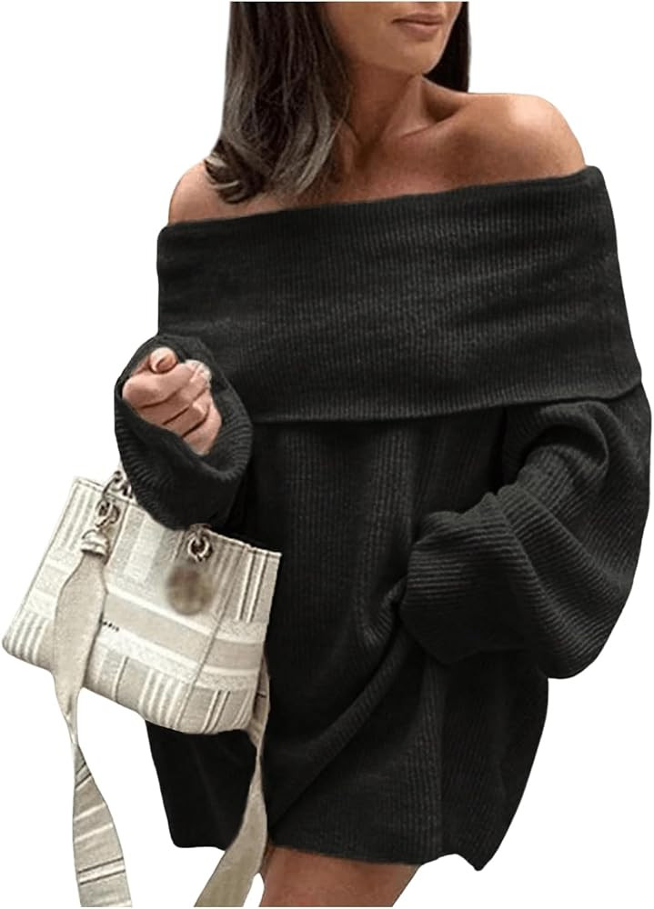 SOLY HUX Women's Off The Shoulder Sweater Dress Long Sleeve Knit Loose Mini Dresses | Amazon (US)