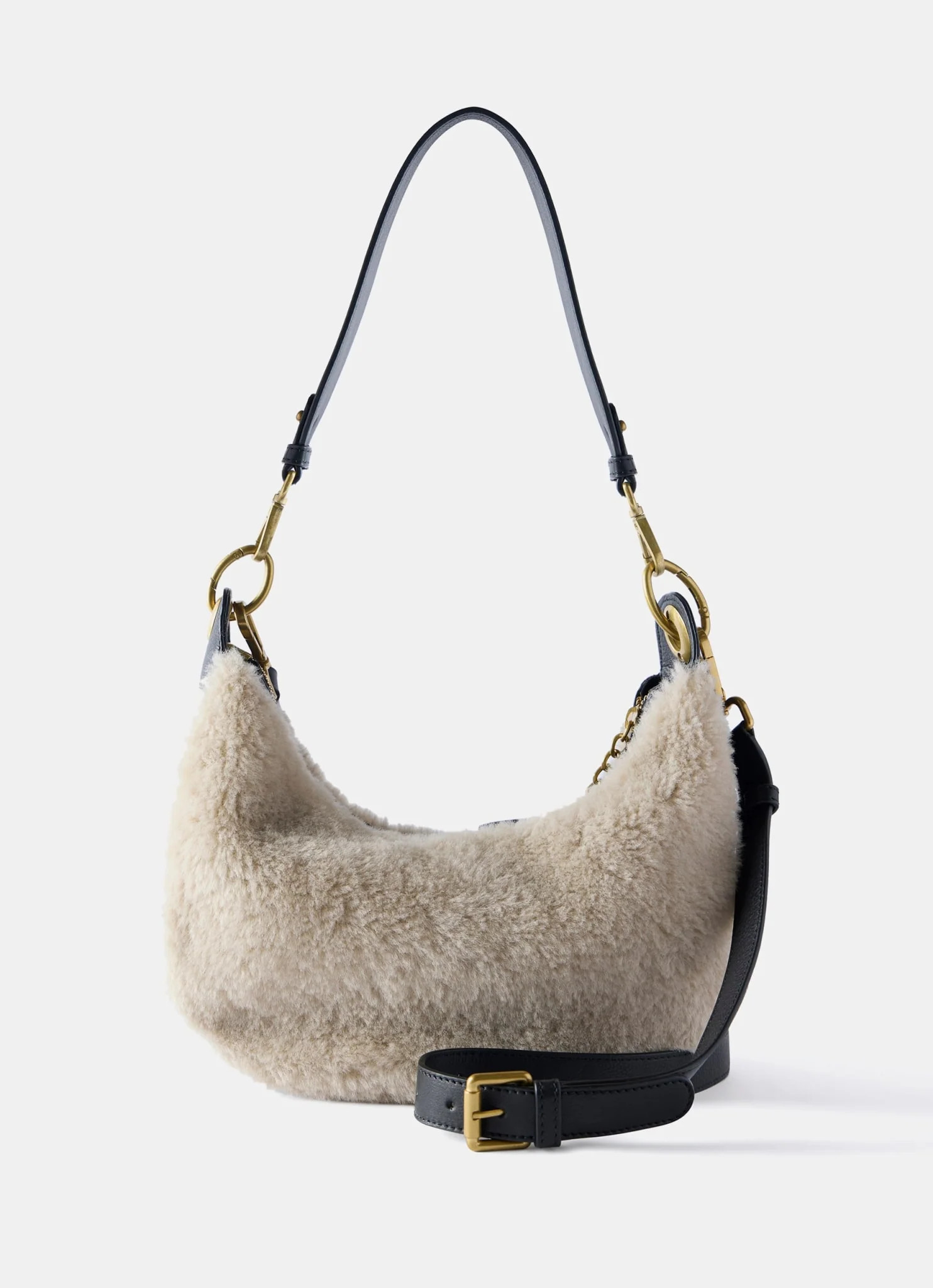 Neutral Faux Fur Panel Leather Bag | Mint Velvet (US)