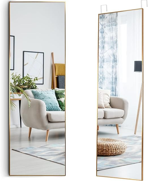 Over The Door Mirror Mirrotek Full Length Mirror Aluminum Frame Gold Mirror. 13.7 x 48 Inches. (M... | Amazon (US)