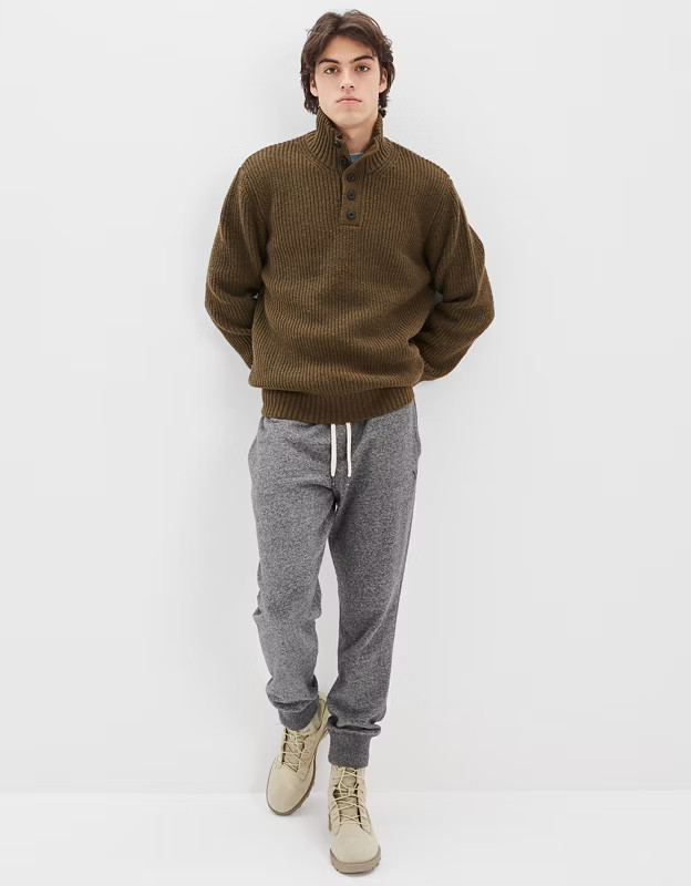 AE Super Soft Mock Neck Henley Sweater | American Eagle Outfitters (US & CA)