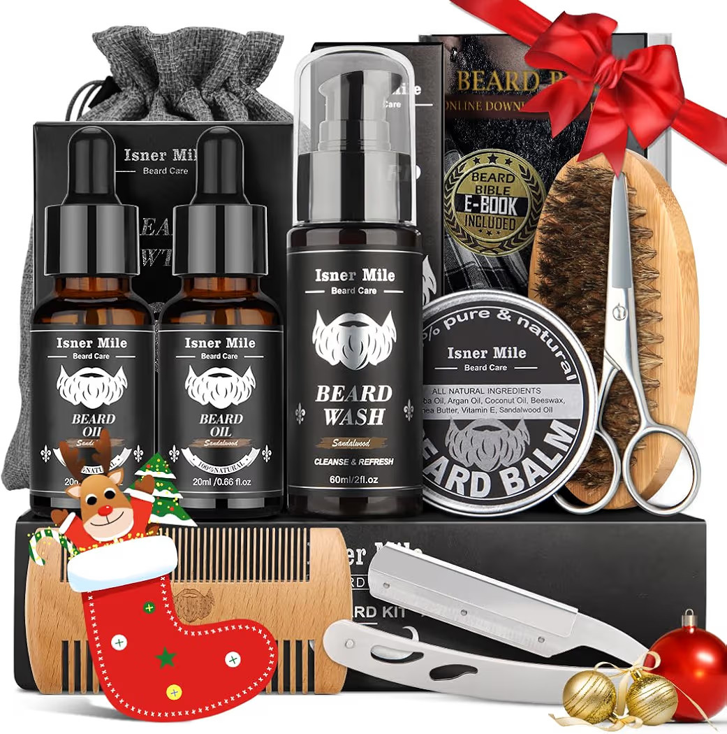 Isner Mile Beard Grooming Kit for Men Care: Trimming Sets with Beard Wash - Oil - Balm - Brush - ... | Amazon (US)