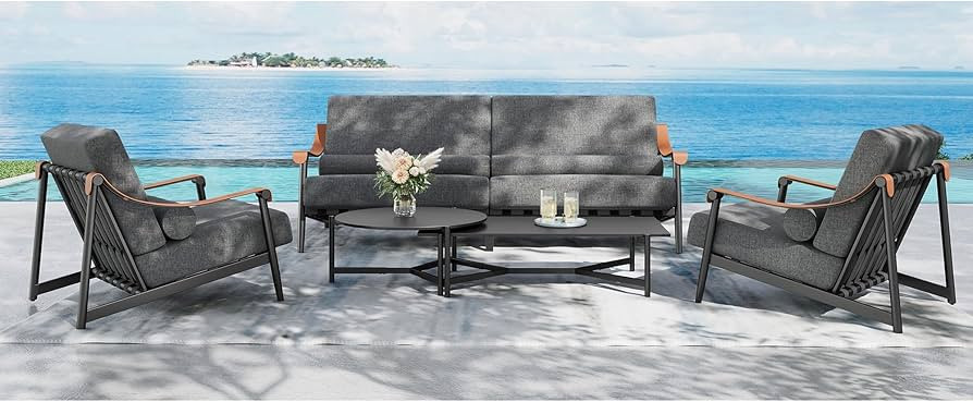 PHI VILLA 5 Pieces Patio Furniture Set for 5, Deep&Wide Seat with Extra Thick Cushions(6.3") Mode... | Amazon (US)