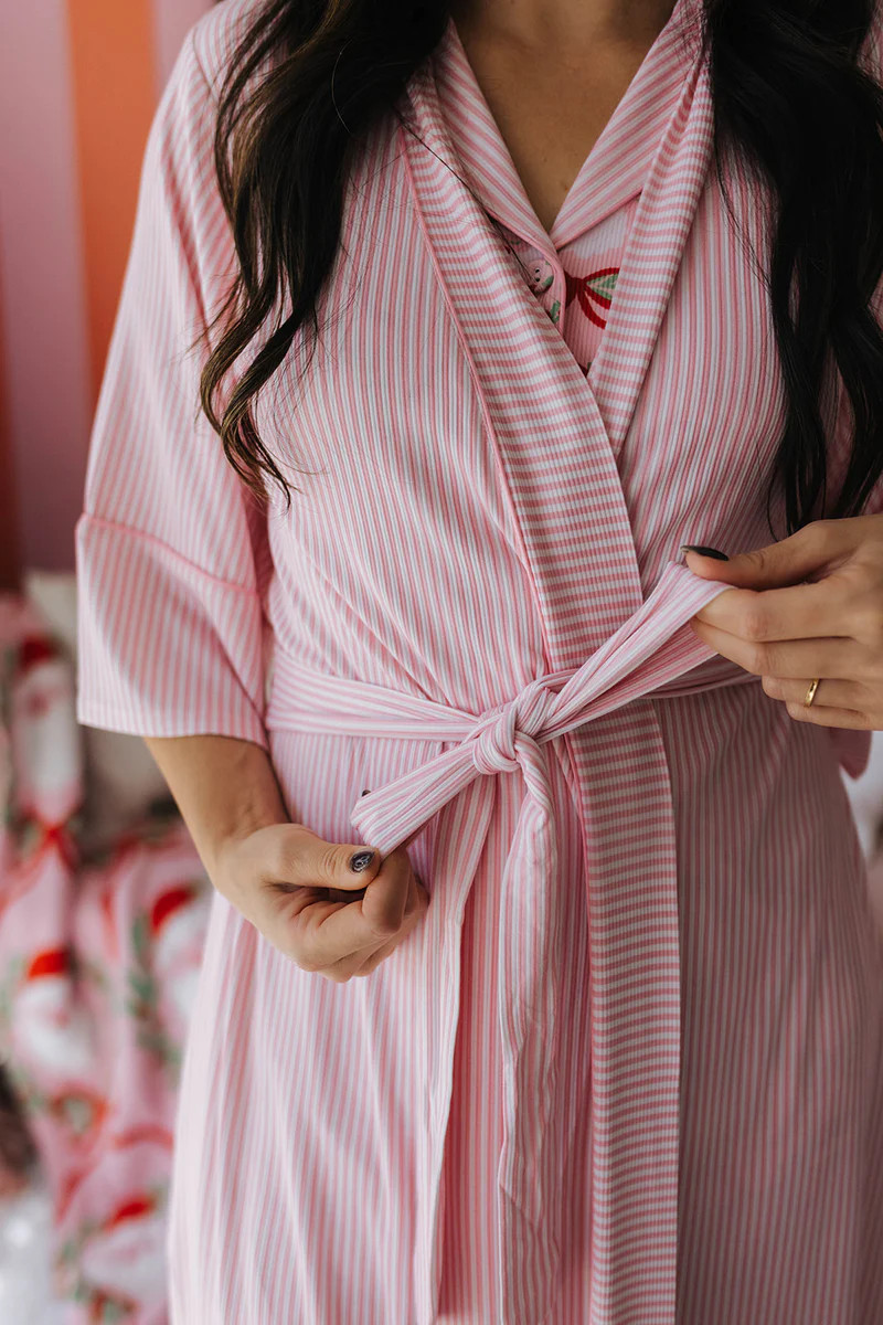 Pink Striped Ribbed Robe | Staykation
