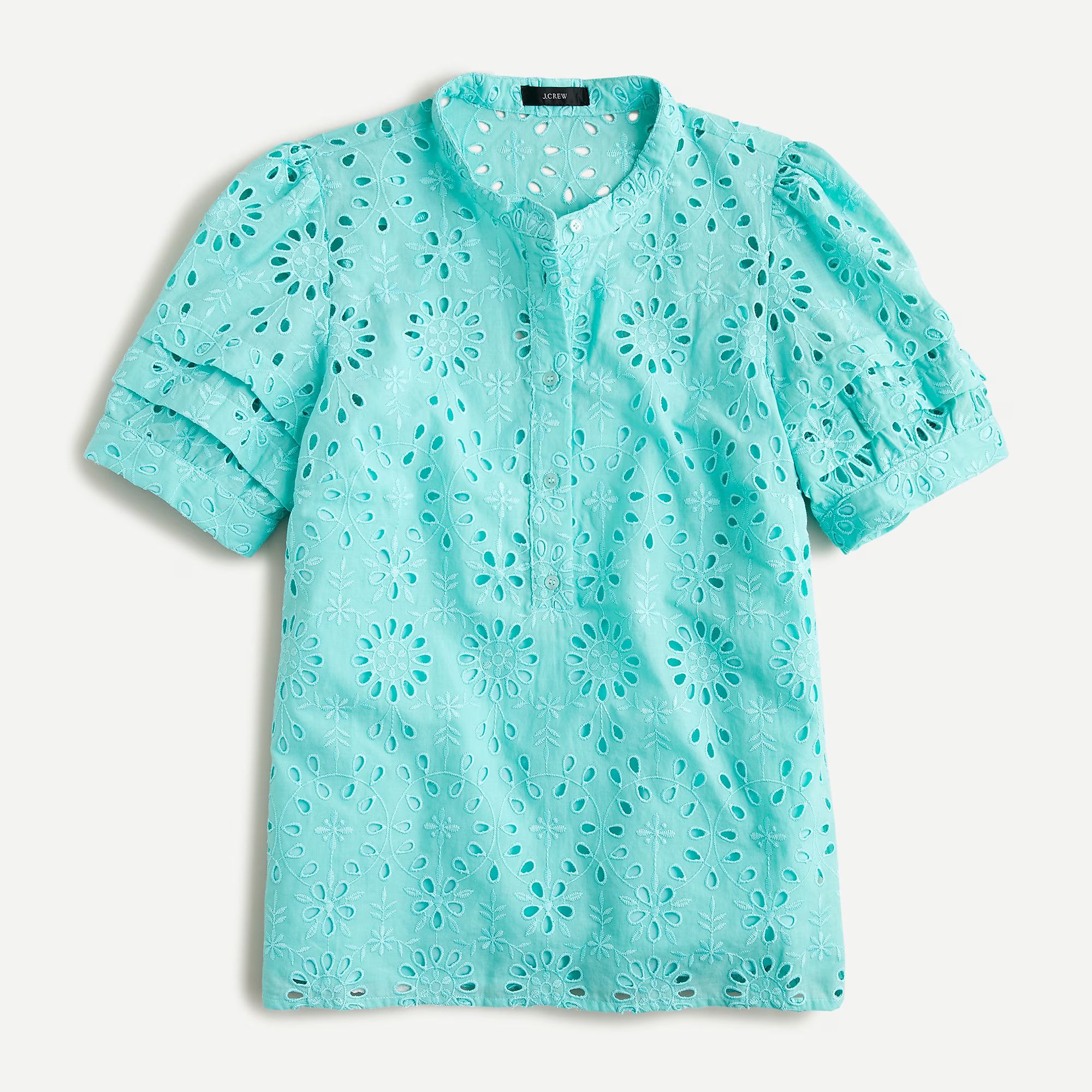 Puff-sleeve popover top in eyelet | J.Crew US