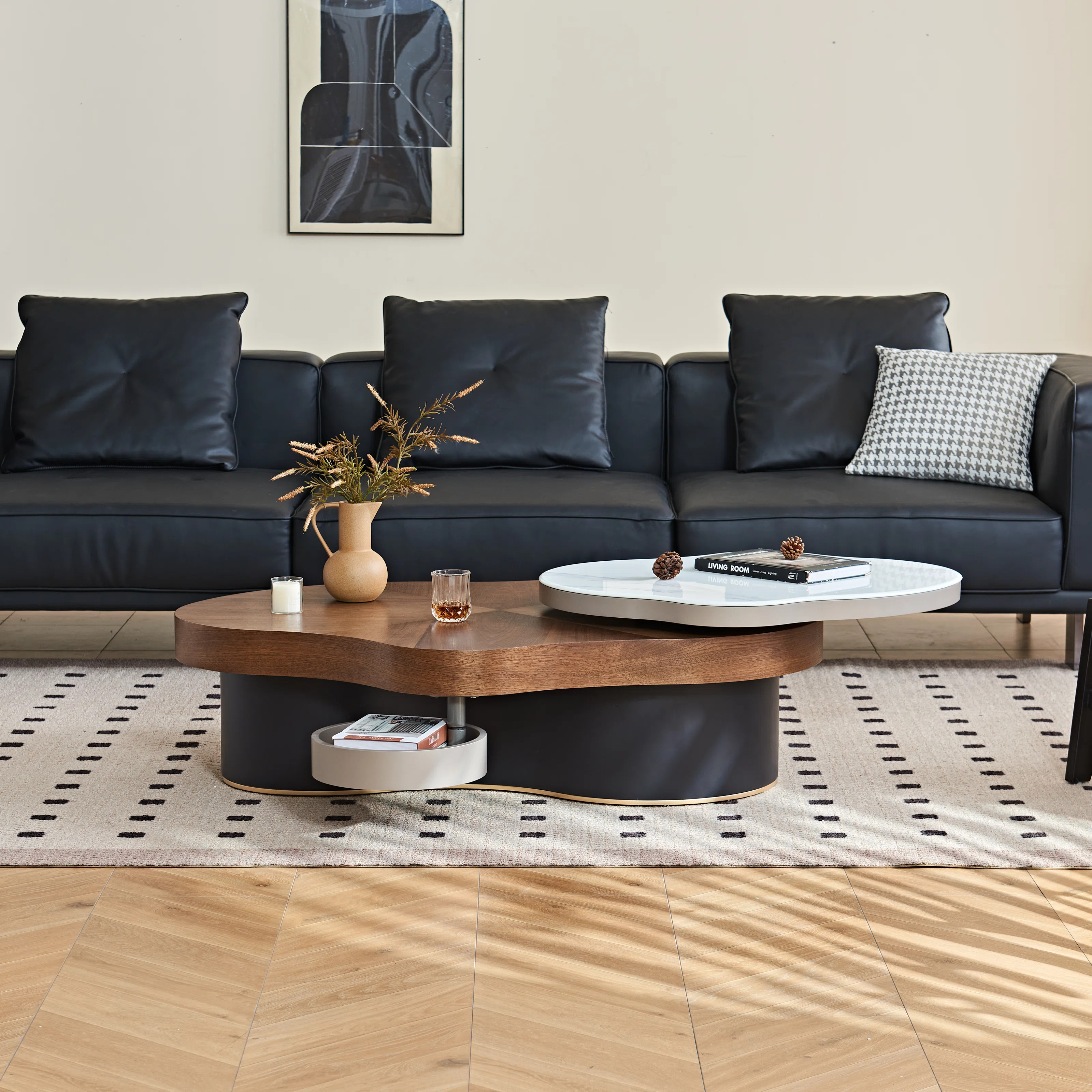 47" Shape of Clouds Artisan Extend Coffee Table with Two Storage Trays | Wayfair North America