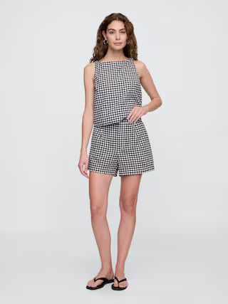 4" High Rise Linen-Blend Gingham Shorts | Gap Factory