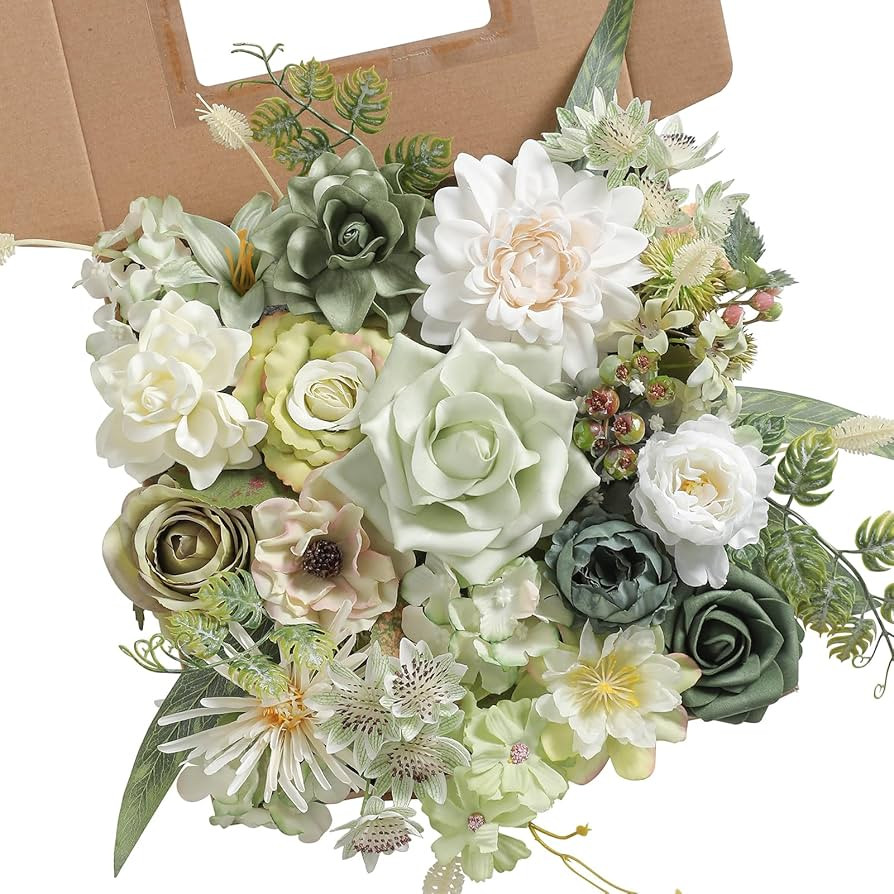 Forest Green Artificial Flowers Combo Box Set Silk Flowers Fake Rose for DIY Floral Arrangements ... | Amazon (US)