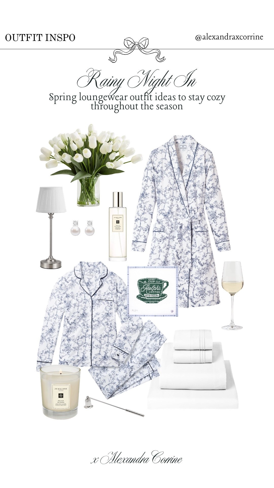 Rainy night in 🌧️ Spring loungewear outfit ideas to stay cozy through the season 🤍

Spring outfit inspo, loungewear, lounge set, pajamas, pjs, spring style, outfit ideas, toile print, cozy homebody lifestyle, blue and white 

#LTKselfcare #LTKootd #LTKSeasonal