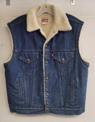 VINTAGE LEVIS DENIM VEST SHERPA LINED TRUCKER SNAP FRONT SIZE LARGE USA MADE  | eBay | eBay US