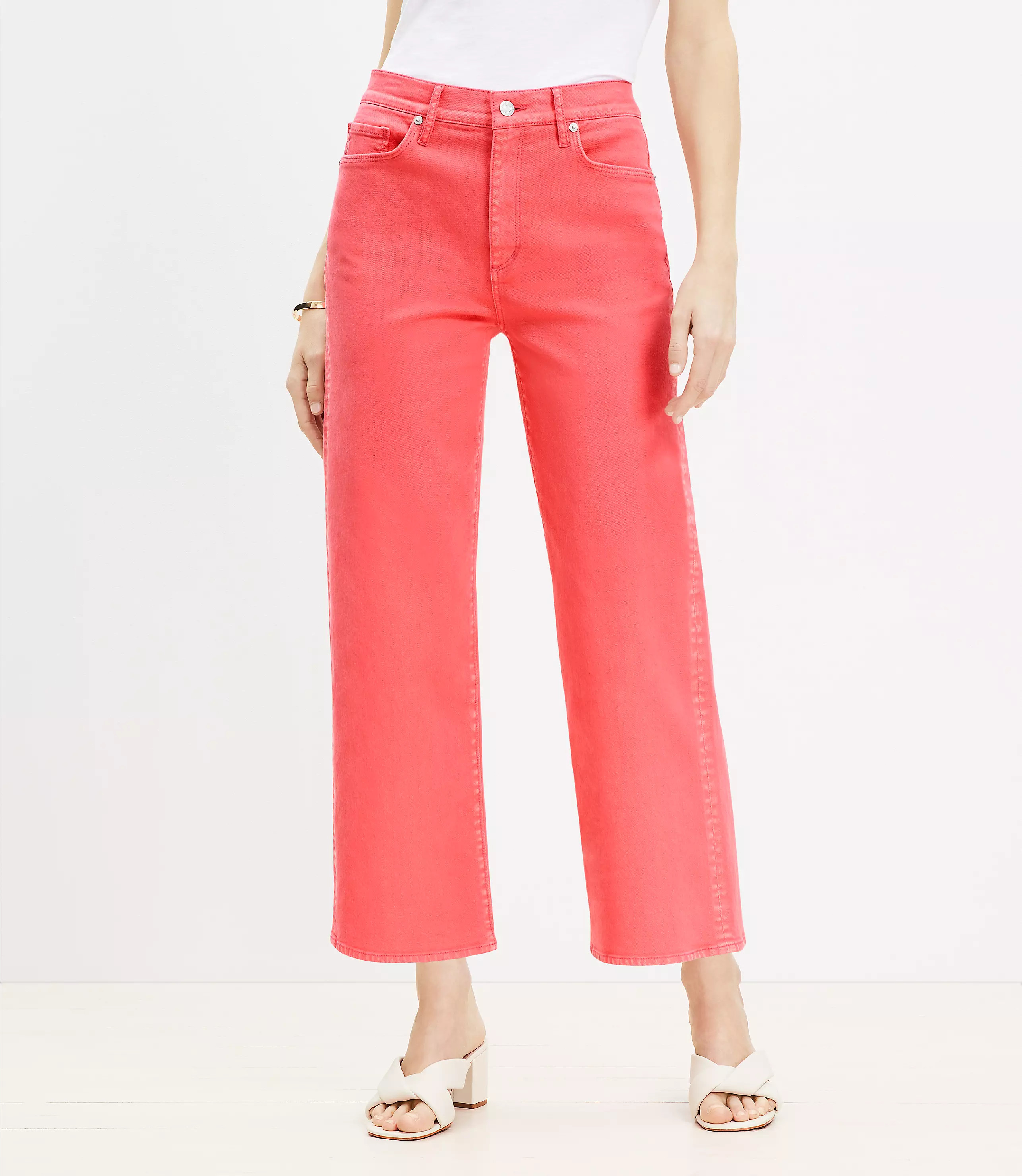 Petite High Rise Wide Leg Crop Jeans in Fresh Guava | LOFT