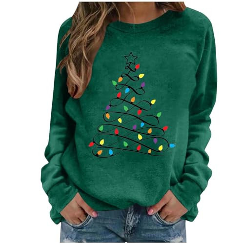 AOREUGL Christmas Sweatshirts For Women Casual Loose Xmas Tree Fleece Sweatshirt Long Sleeve Holiday Party Pullover Tops Army Green christmas tunic sweater L | Amazon (US)