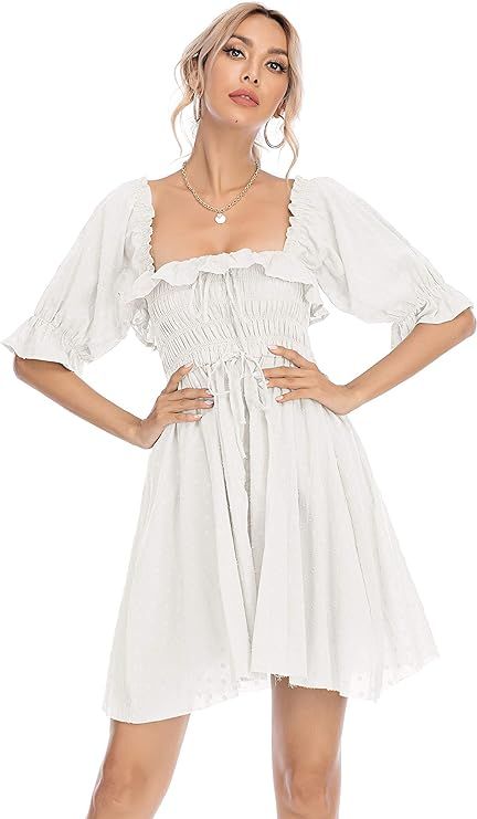 R.Vivimos Women's Summer Cotton Half Sleeves Backless Ruffled Mini A-Line Dress | Amazon (US)