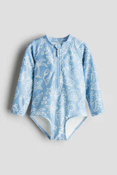 H & M - Long-Sleeved Swimsuit - Blue | H&M (US + CA)