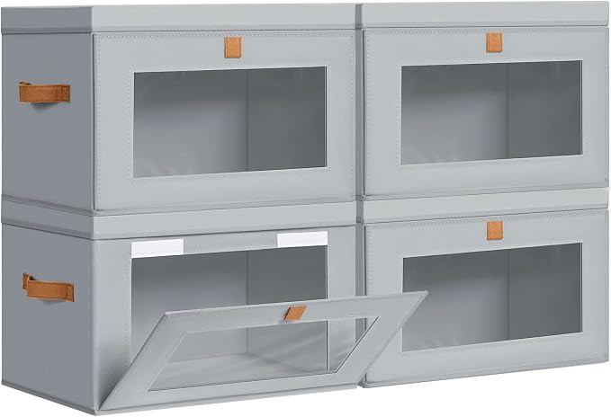 DIMJ Storage Bins with Lids - 4 Pack Large Fabric Closet Organizer with Window & Handles, Collaps... | Amazon (US)