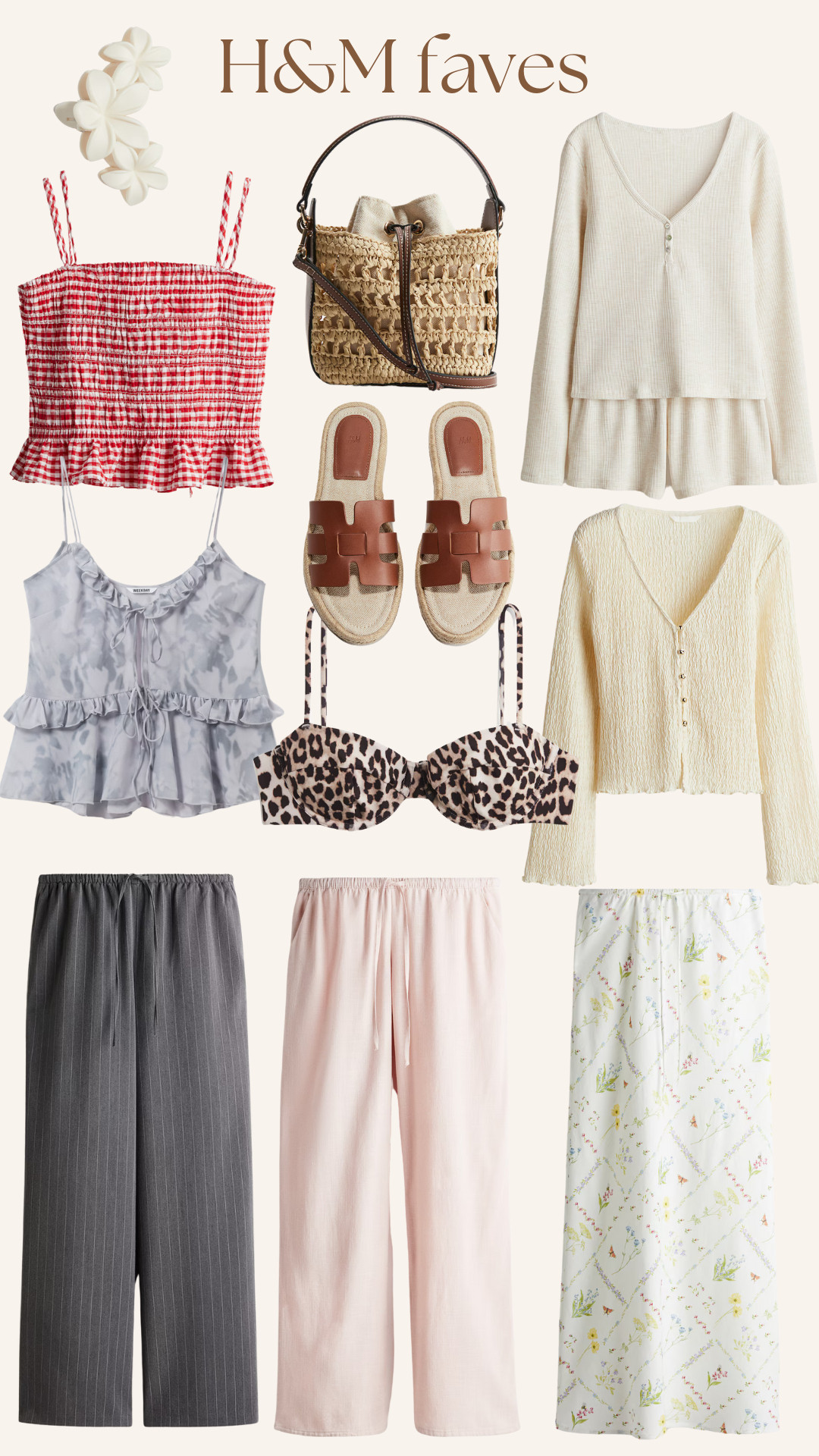 H&M Favourites, Weekly Faves, Spring Outfit Ideas, Maxi Skirt, Drawstring Trousers, Pyjamas, Bikini Top, Strappy Top, Sandals, Crossbody Bag  

 #LTKuk #LTKspring #LTKstyletip