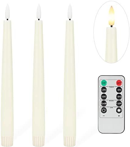 Flameless Taper Candles with 3D Wick, 9.6" Real Wax LED Candles with Remote and Timer, 3 Pack Flicke | Amazon (US)