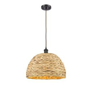 Woven Rattan 100-Watt 1-Light Oiled Brass Shaded Mini Pendant Light with Rattan Shade | The Home Depot