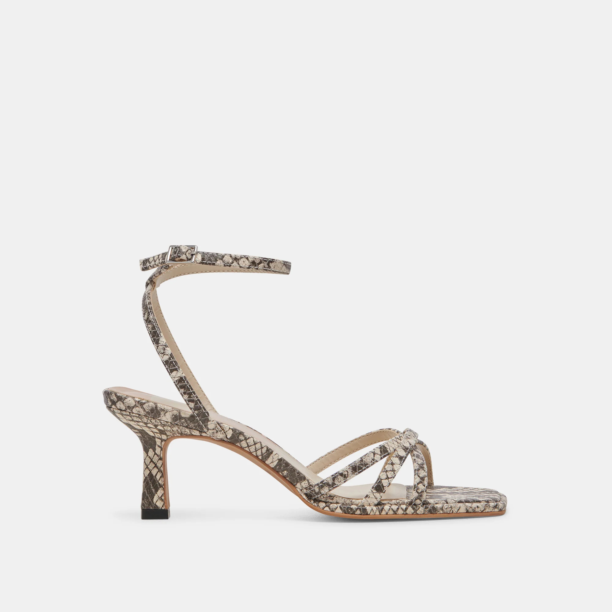 MANJI HEELS BLACK WHITE EMBOSSED SNAKE | DolceVita.com