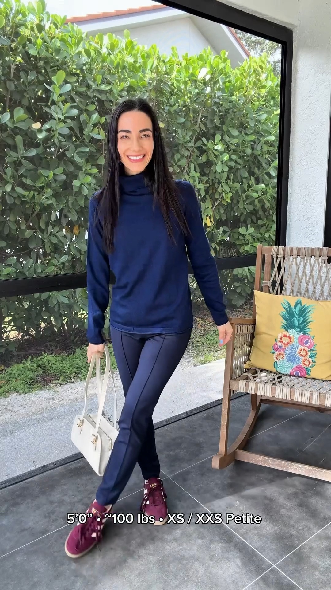 Everyday uniform lately: soft navy turtleneck (XS), Banana Republic ponte pants in XXS petite (no tailoring), structured shoulder bag, and burgundy Adidas sneakers — size down ½ if you’re between sizes. Comfortable, polished, and very real life.

#LTKootd #LTKPetite #LTKFindsUnder50