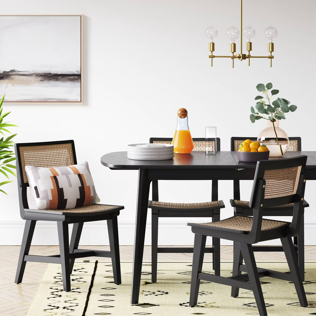 Tormod Backed Cane Dining Chair Black/Natural - Threshold™: Rattan High Back, Armless, Wood Leg... | Target