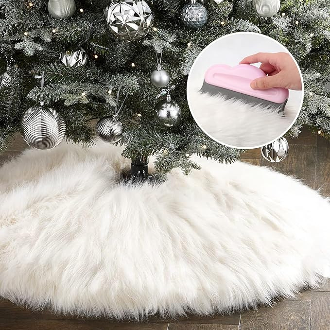 Funux Jupe de sapin de Noël en fausse fourrure blanche - 122 cm - Décoration de sapin de Noël ... | Amazon (CA)