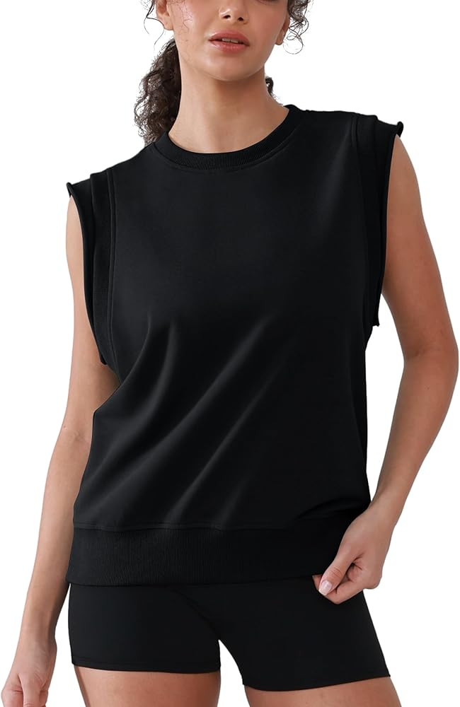 Workout Tank Tops Woman Crew Neck Athletic Tops Cotton Sweatshirt Loose Fit Muscle Tanks Runnning... | Amazon (US)