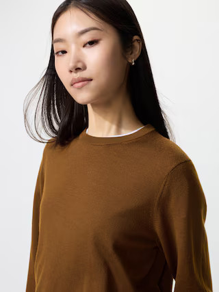Women's Merino Sweater Brown Small UNIQLO US | UNIQLO (US)
