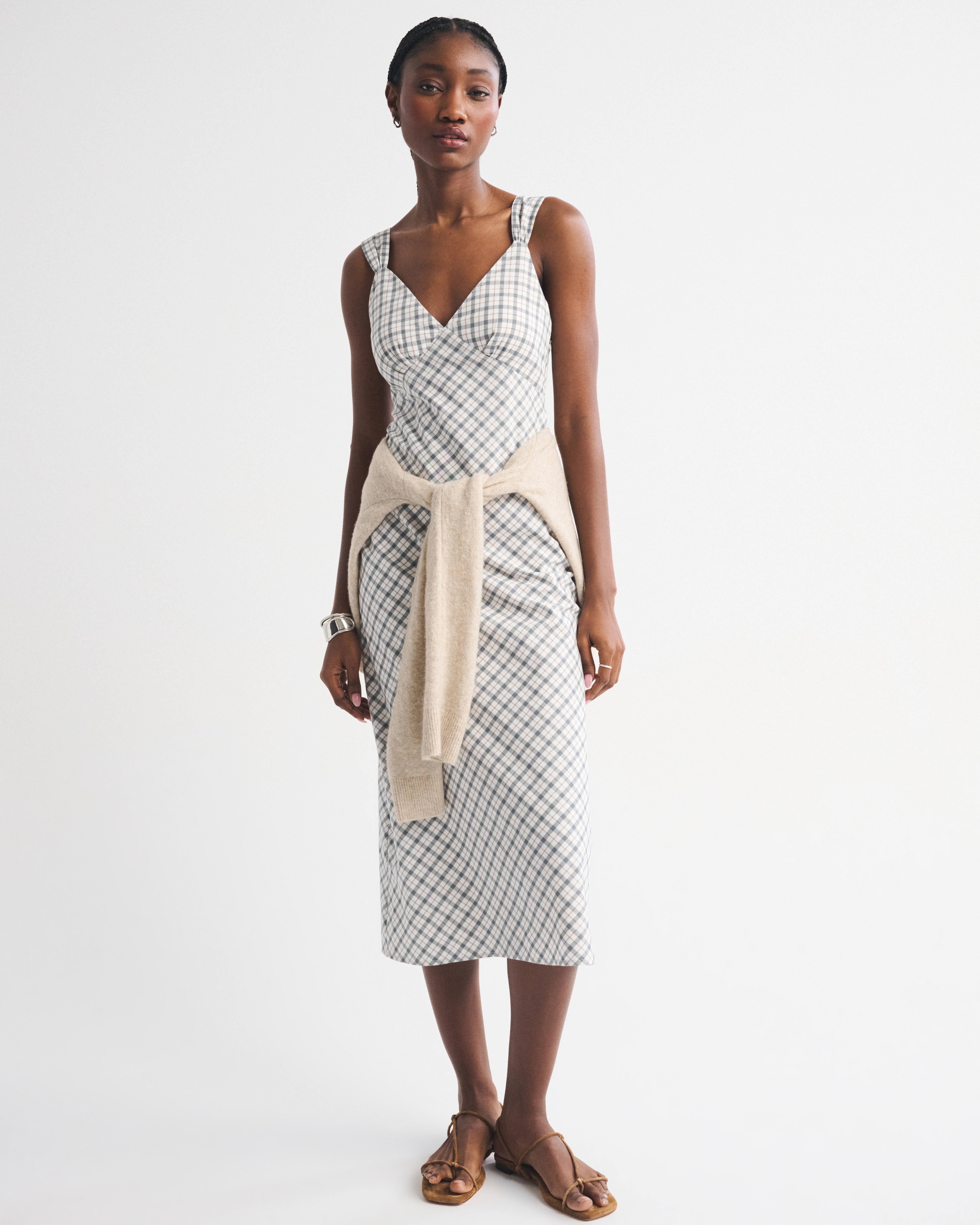 Bra-Free V-Neck Slip Midi Dress | Abercrombie & Fitch (US)