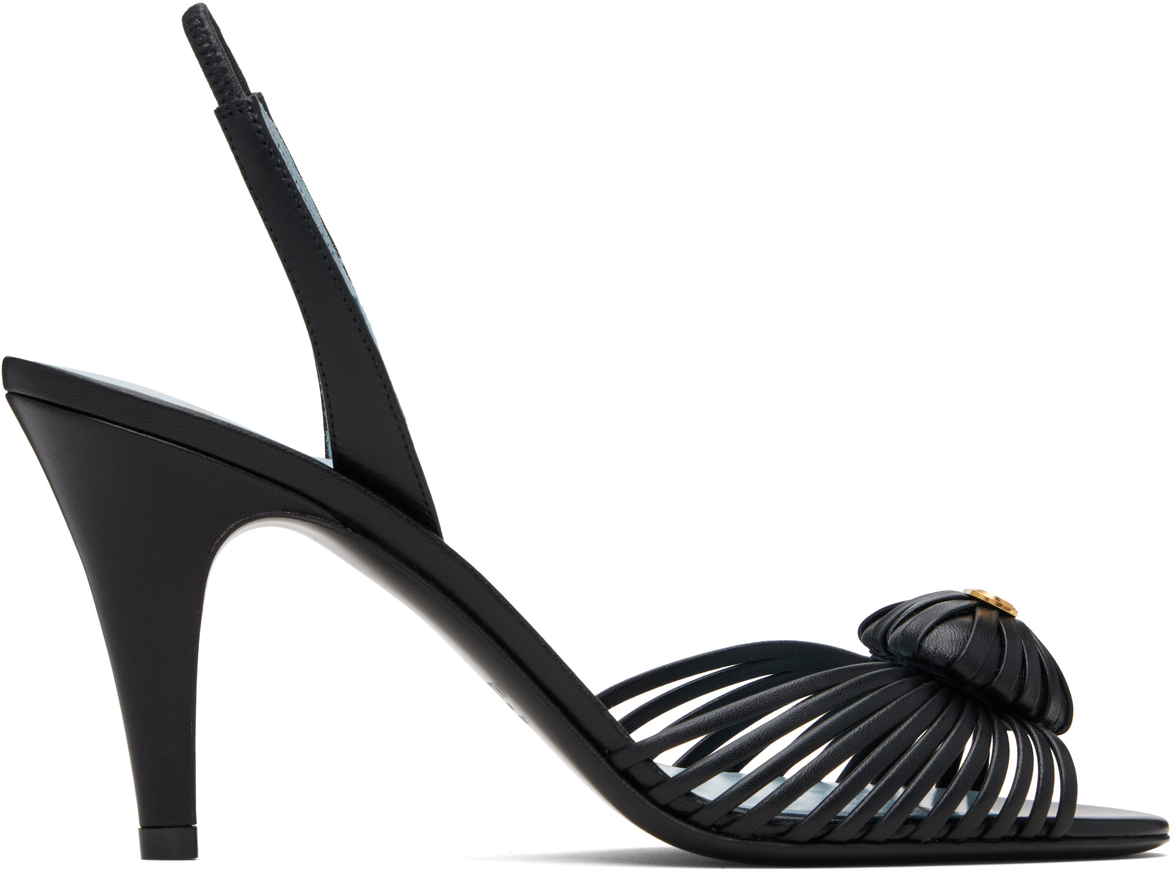 Valentino Garavani Black Slingback Leather Woven Heart Heeled Sandals | SSENSE