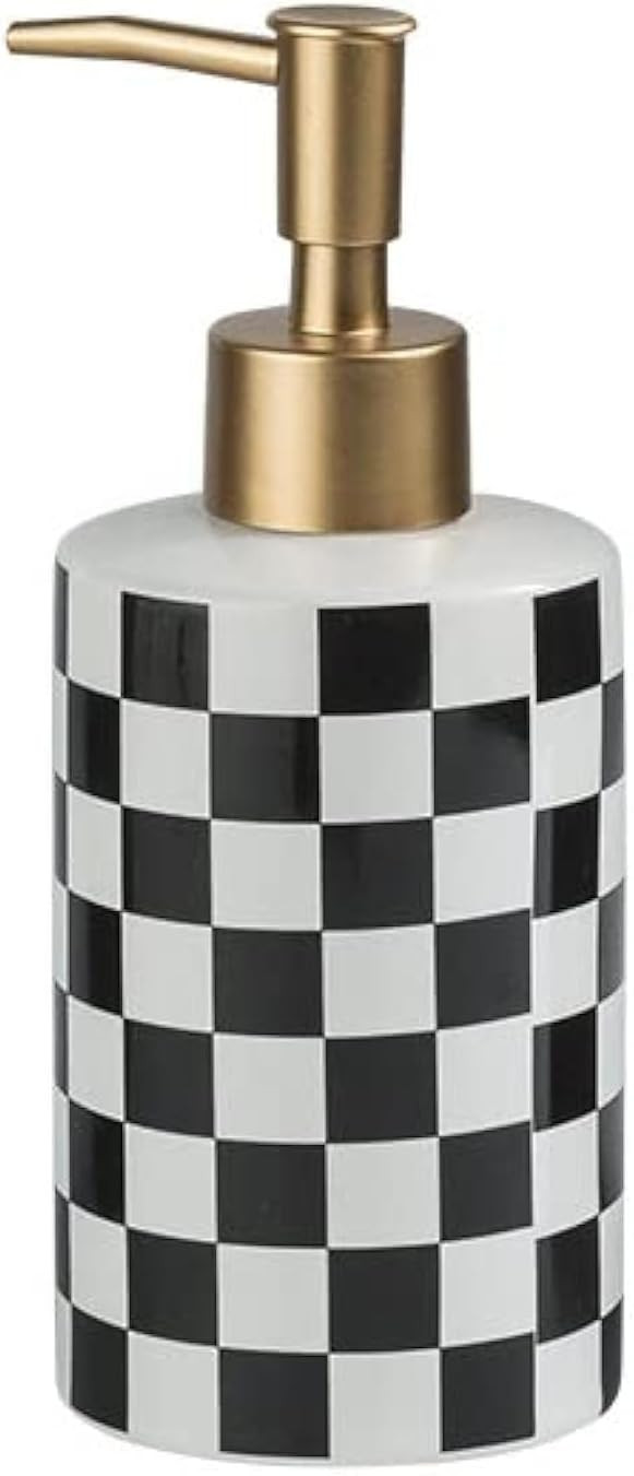 Checkered Ceramic Soap Dispenser with Rust Proof Gold Matte Pump Decorative Soap Dispenser for Ba... | Amazon (US)