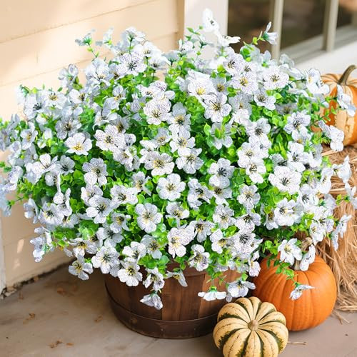 Artificial Fake Plants Flowers for Outdoor Outside Spring Summer Decoration, 12 Bundles Faux Silk White Daisy UV Resistant Realistic for Porch Patio Home Window Box Yard Garden Planter | Amazon (US)