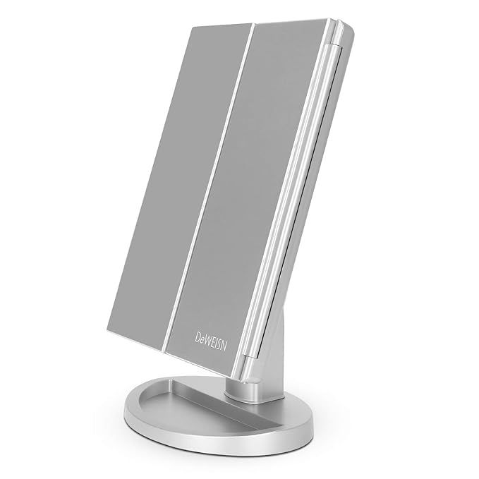 deweisn Tri-Fold Lighted Vanity Tabletop Mount Mirror with 21 LED Lights, Touch Screen and 3X/2X/... | Amazon (US)