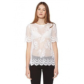 GuAimiWomen Luxury Short Sleeves Embroidery Floral Sexy Lace Crochet Top Blouse | Light in the Box