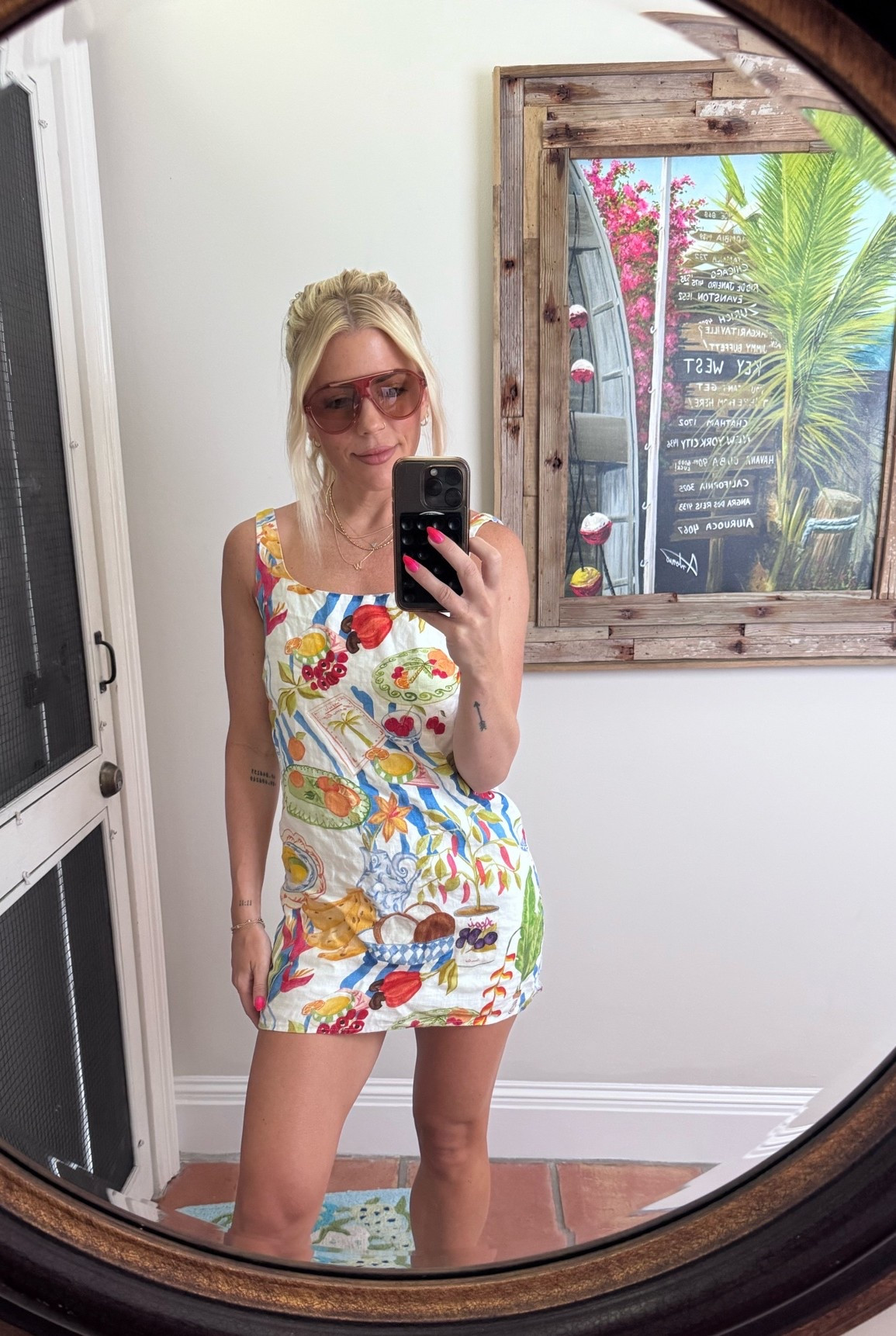Mini fruit dress. Wearing a size small. Runs very short!  Vacation outfit

#LTKootd