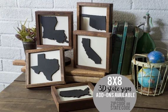 State Sign 8x8 3D letters Wood Sign Farmhouse Decor Shelf Decor Home Zip Code Farmhouse Mini Wood... | Etsy (US)