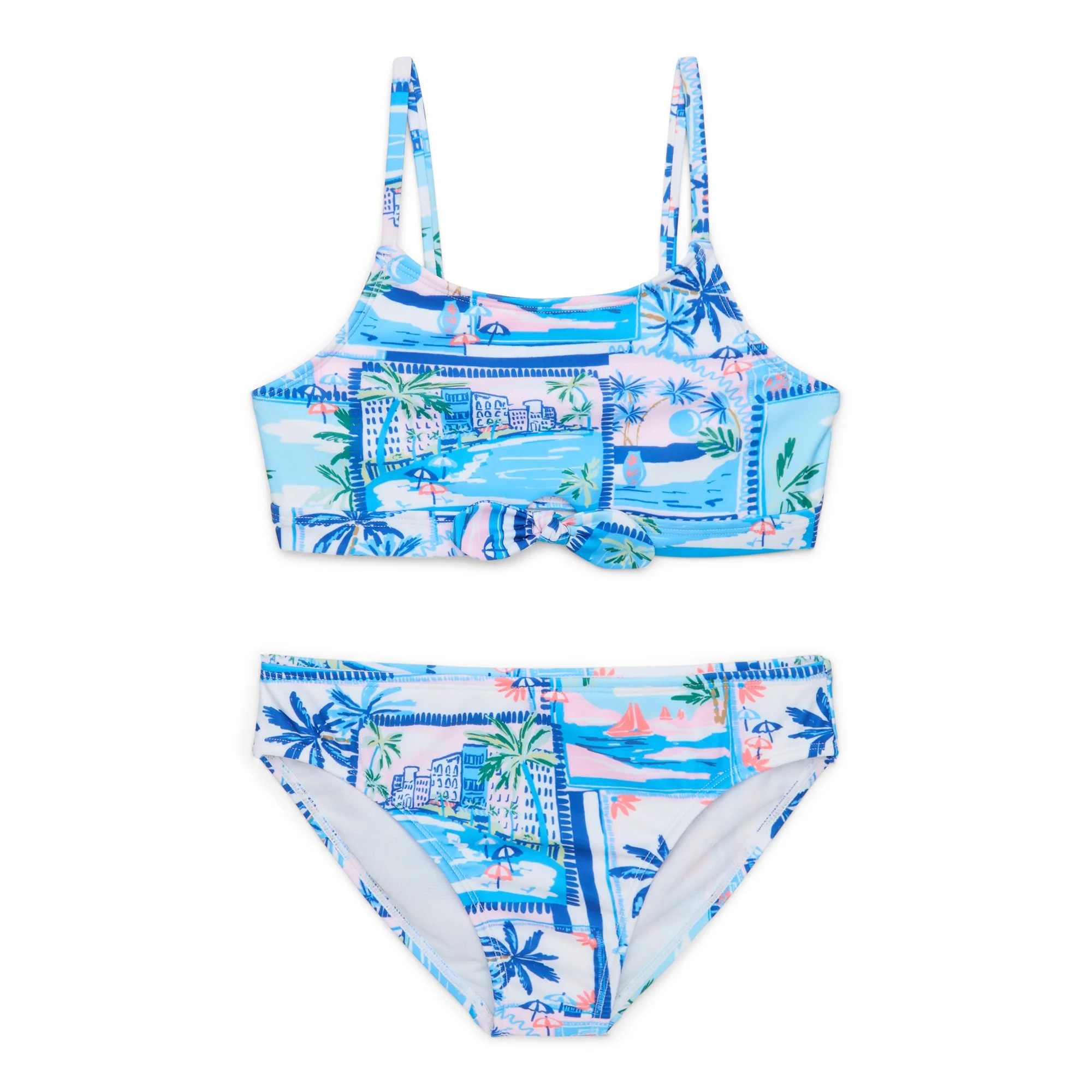 Wonder Nation Girls Paradise Print Tie-Front Bikini Top and Bottoms Swimsuit Set with UPF 50, 2-P... | Walmart (US)